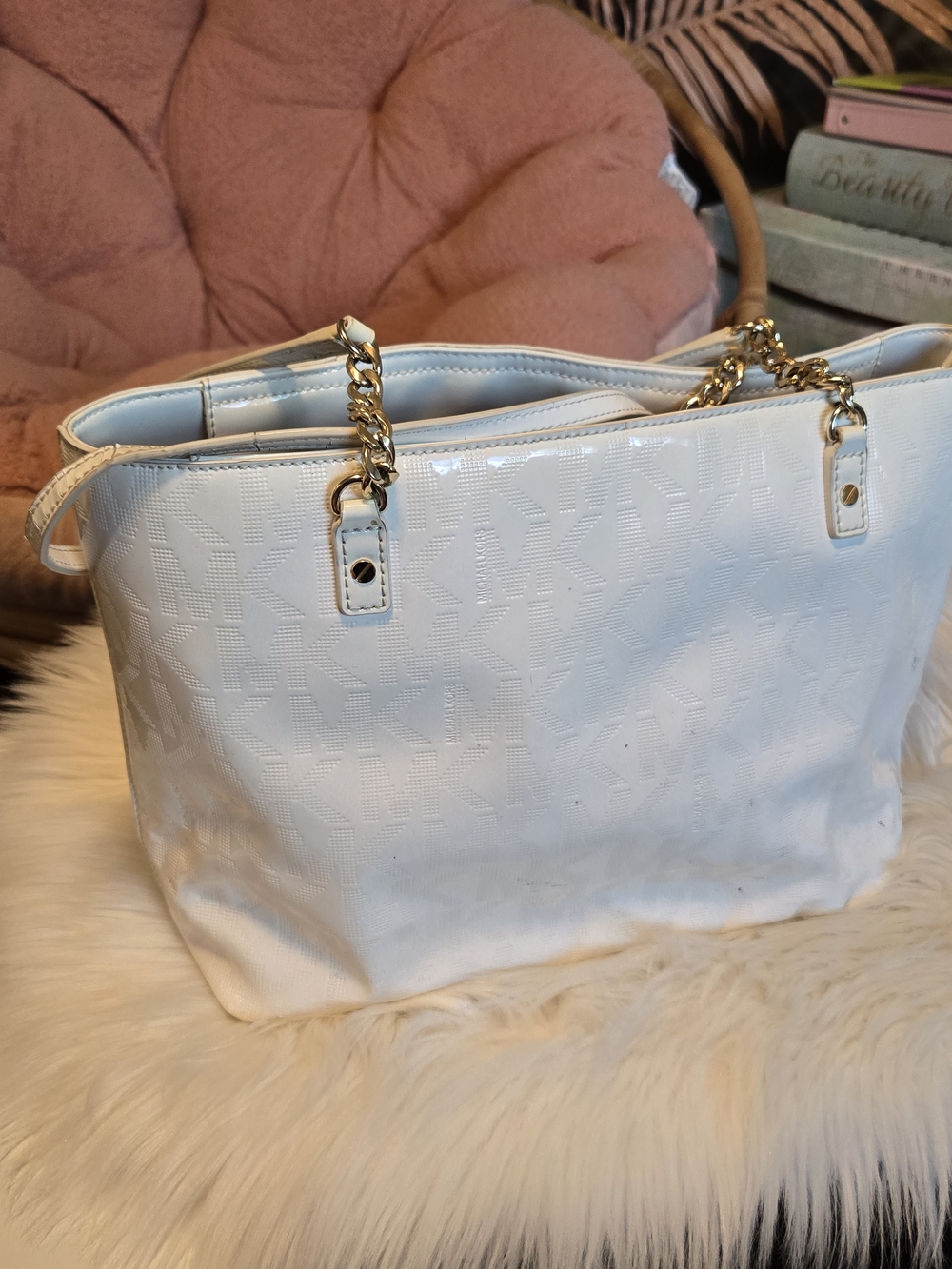 Vintage Michael KORS White Chain-Handle Tote Bag
